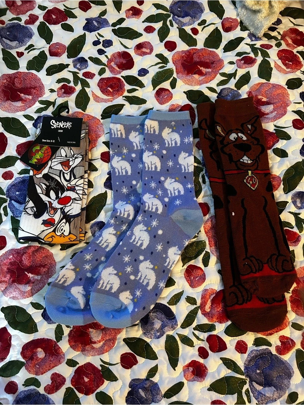 Spencer's Novelty Crew Socks Blue & Brown